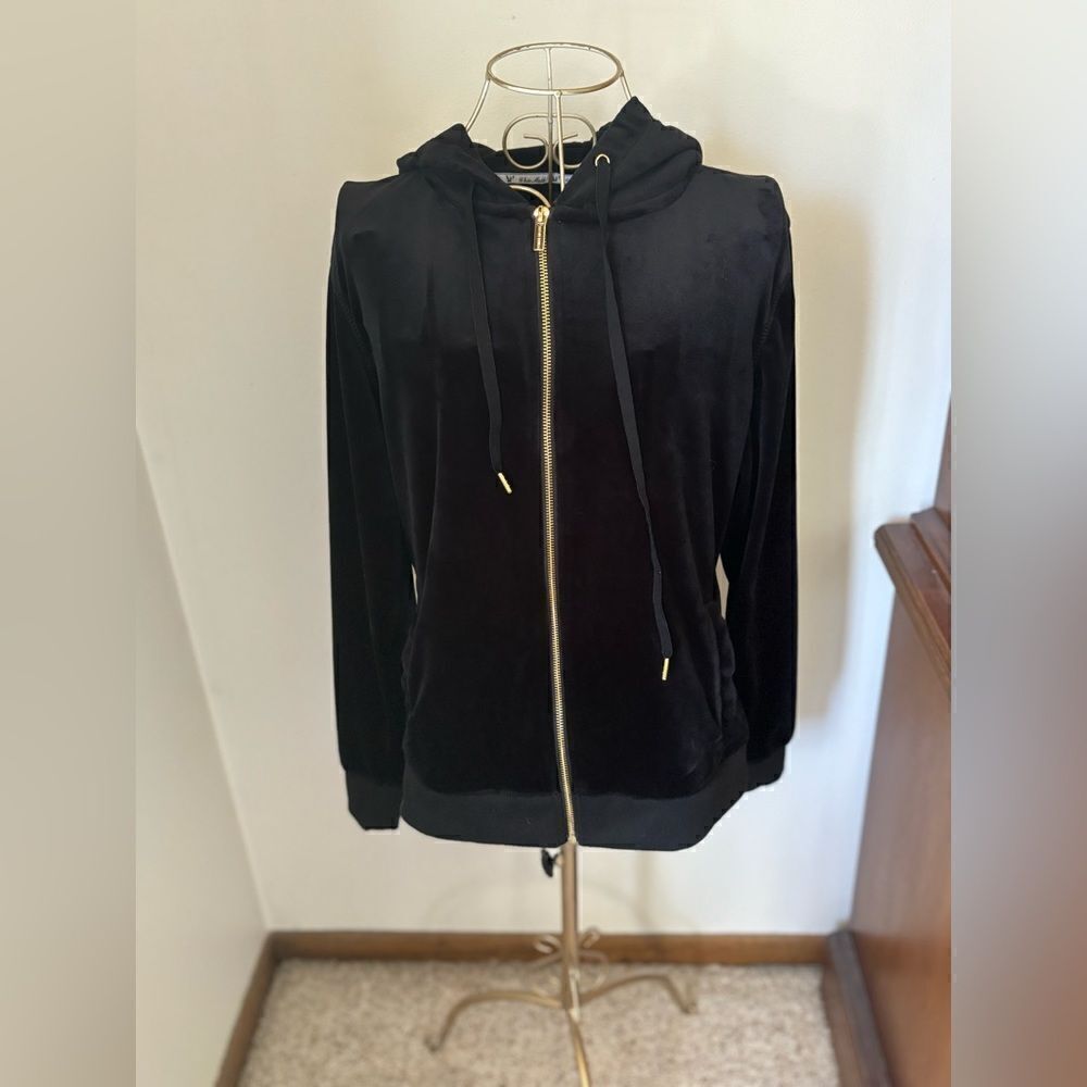 White Mark Velour Zip Up Hoodie Size L Black